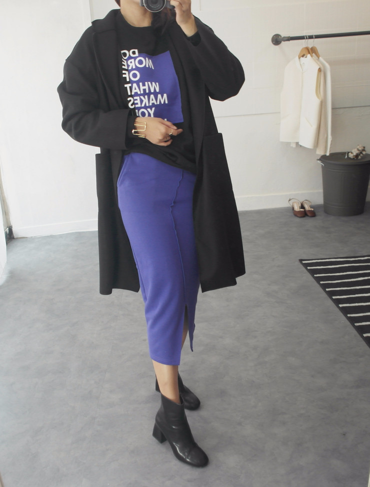 Brushed H line waistband skirt slim-flee jacket