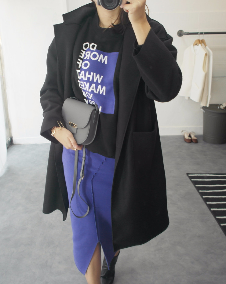 Brushed H line waistband skirt slim-flee jacket