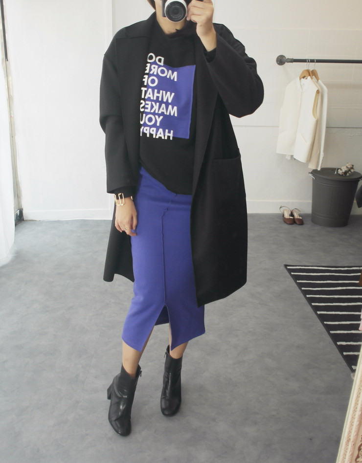 Brushed H line waistband skirt slim-flee jacket