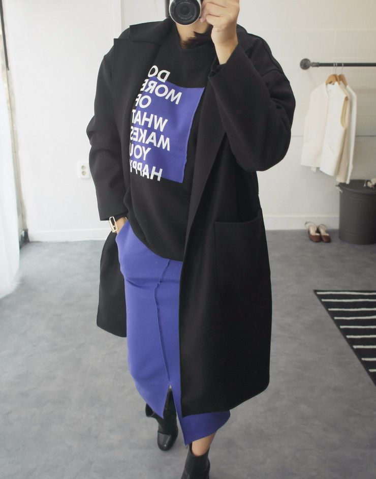 Brushed H line waistband skirt slim-flee jacket