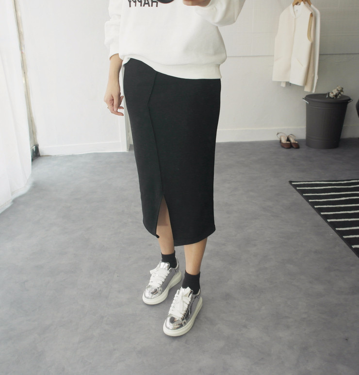 Brushed H line waistband skirt slim-flee jacket