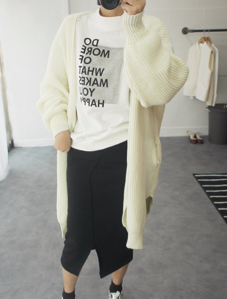 Brushed H line waistband skirt slim-flee jacket