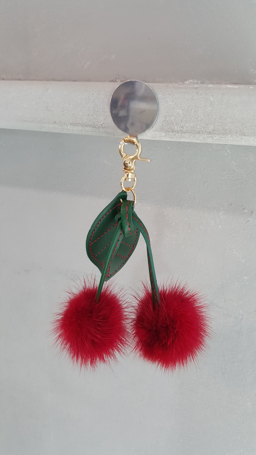 Mink Cherry Keyring Cherry Minky Fur Bag Ornament 