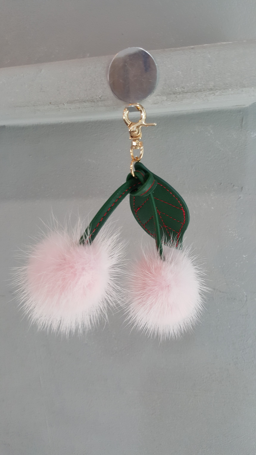 Mink Cherry Keyring Cherry Minky Fur Bag Ornament 