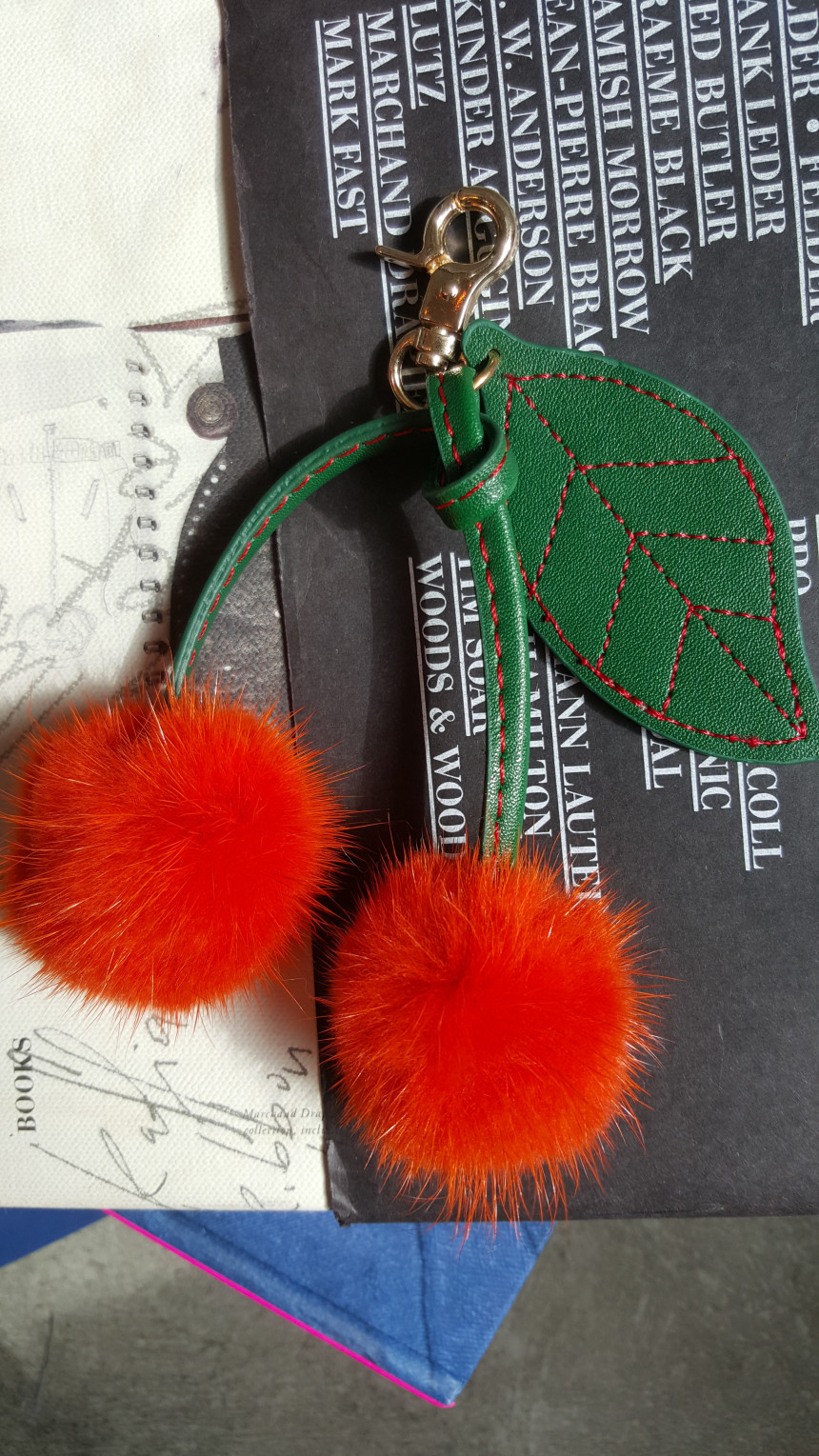 Mink Cherry Keyring Cherry Minky Fur Bag Ornament 