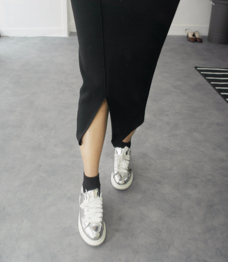 Brushed H line waistband skirt slim-flee jacket