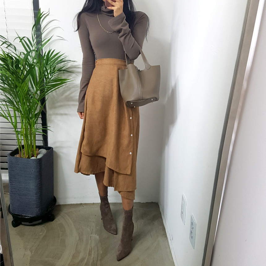 Women's A-Line Suede Banding Flare Dontel Skirt