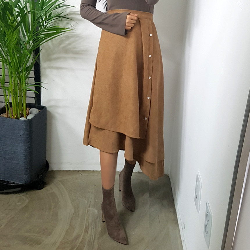 Women's A-Line Suede Banding Flare Dontel Skirt