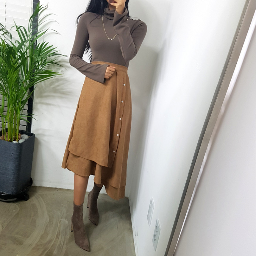 Women's A-Line Suede Banding Flare Dontel Skirt