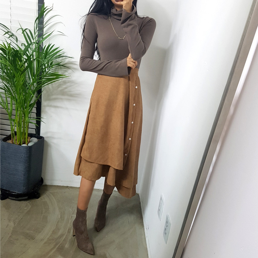 Women's A-Line Suede Banding Flare Dontel Skirt