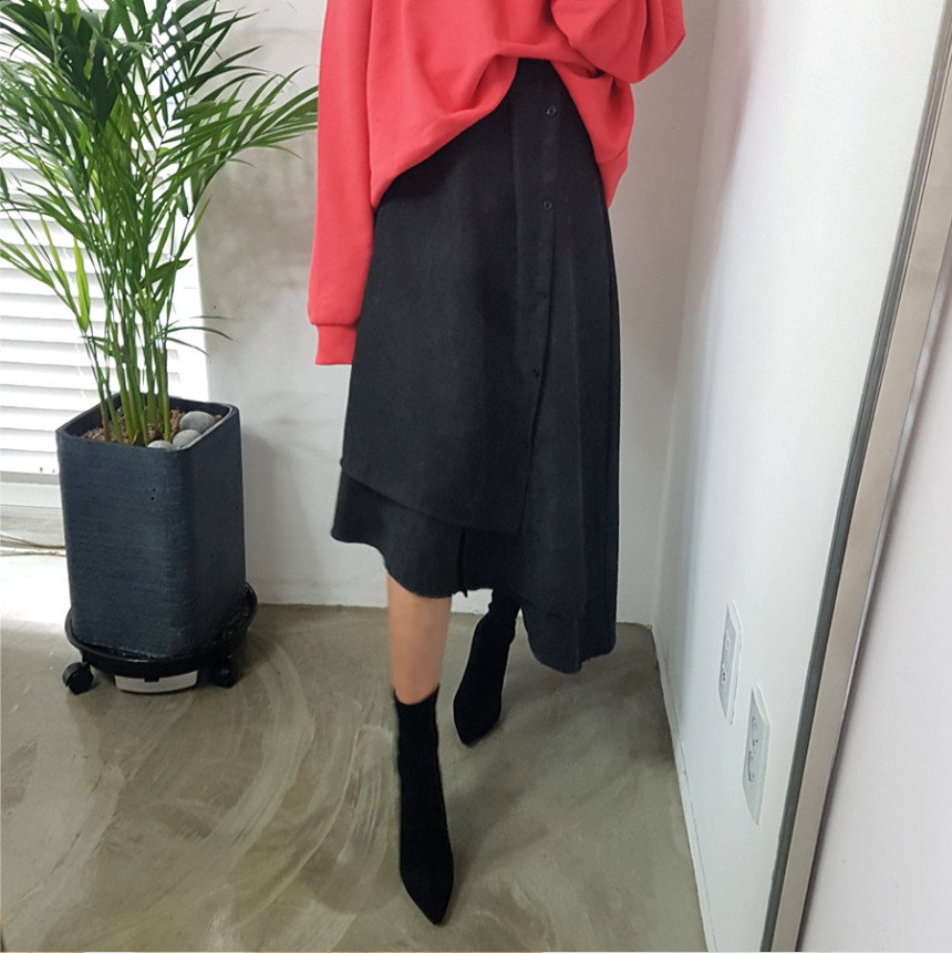 Women's A-Line Suede Banding Flare Dontel Skirt