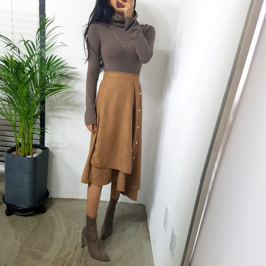 Women's A-Line Suede Banding Flare Dontel Skirt