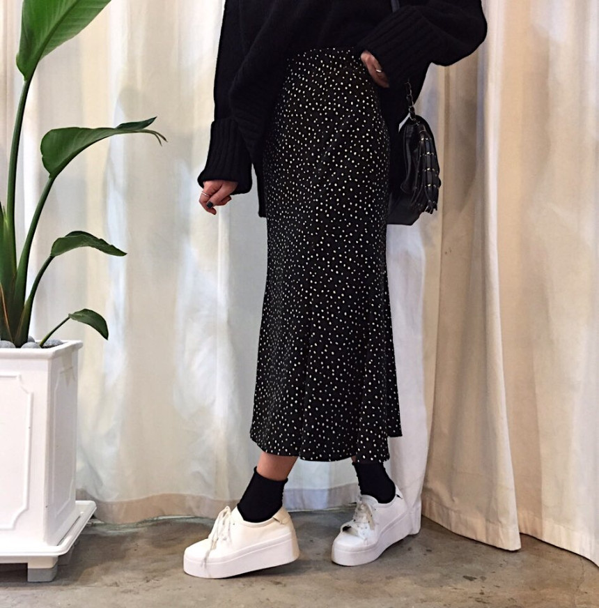 Dot Long skirt polka dot skirt unfurled Mermaid fl