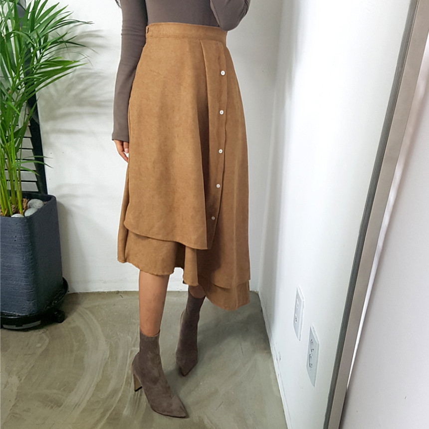 Women's A-Line Suede Banding Flare Dontel Skirt