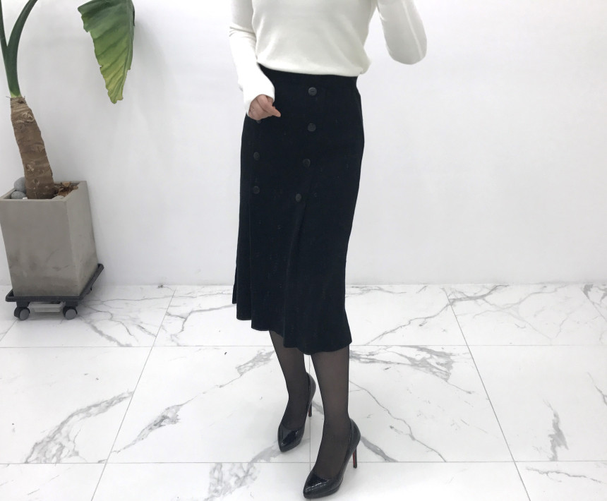 Knit Button Skirt Winter Autumn Long Coordination