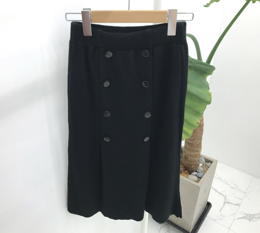 Knit Button Skirt Winter Autumn Long Coordination