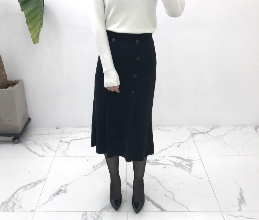 Knit Button Skirt Winter Autumn Long Coordination