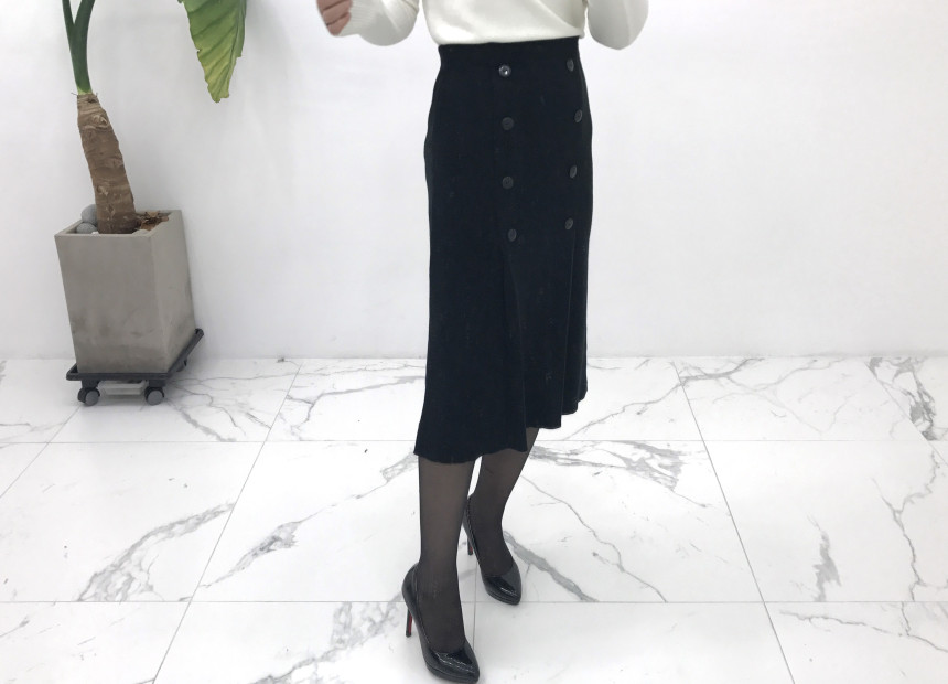 Knit Button Skirt Winter Autumn Long Coordination
