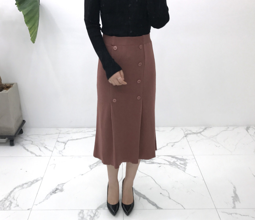 Knit Button Skirt Winter Autumn Long Coordination