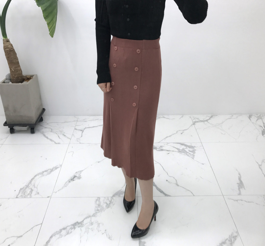 Knit Button Skirt Winter Autumn Long Coordination
