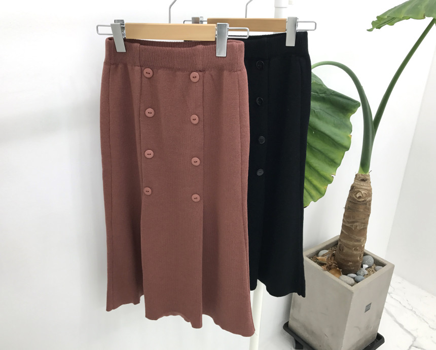 Knit Button Skirt Winter Autumn Long Coordination