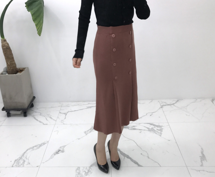 Knit Button Skirt Winter Autumn Long Coordination