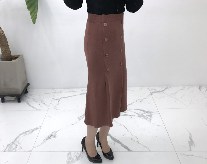 Knit Button Skirt Winter Autumn Long Coordination