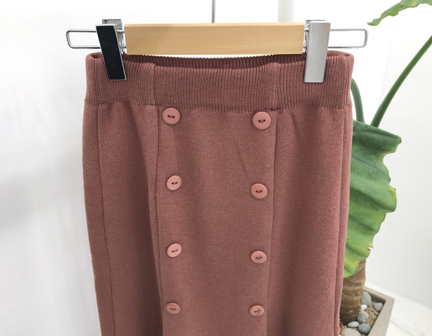 Knit Button Skirt Winter Autumn Long Coordination