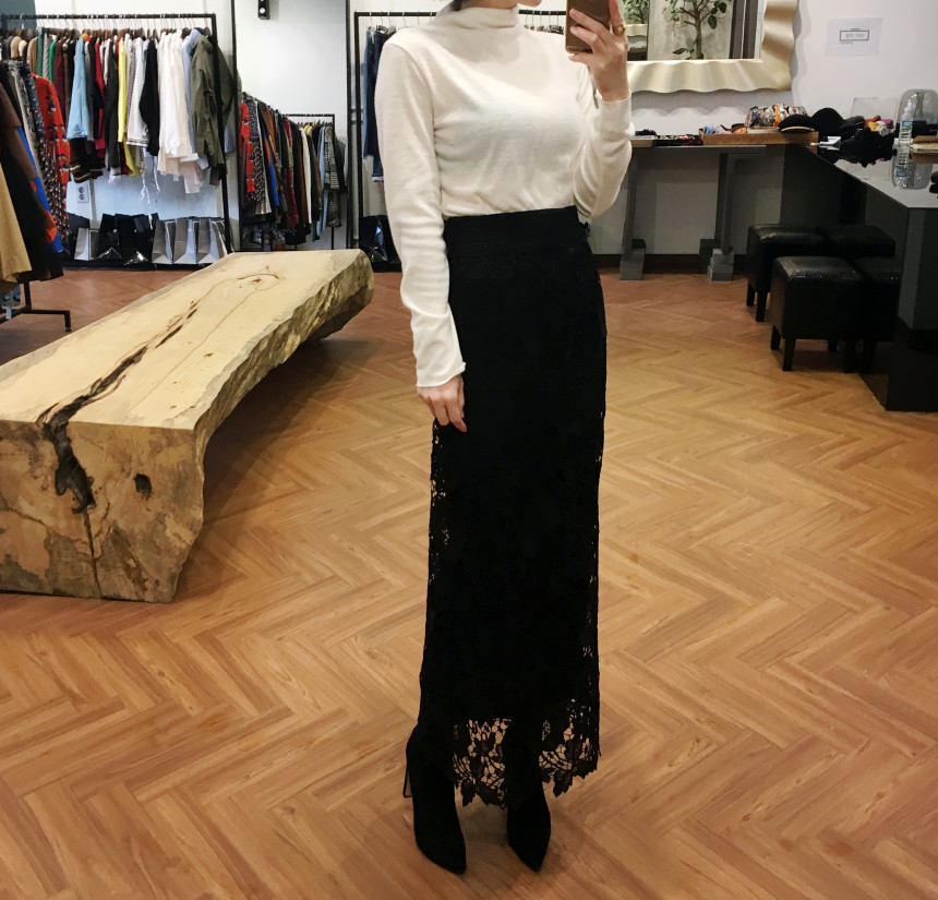 Waist Bending Lace Long Skirt 376 Flower Arrangeme