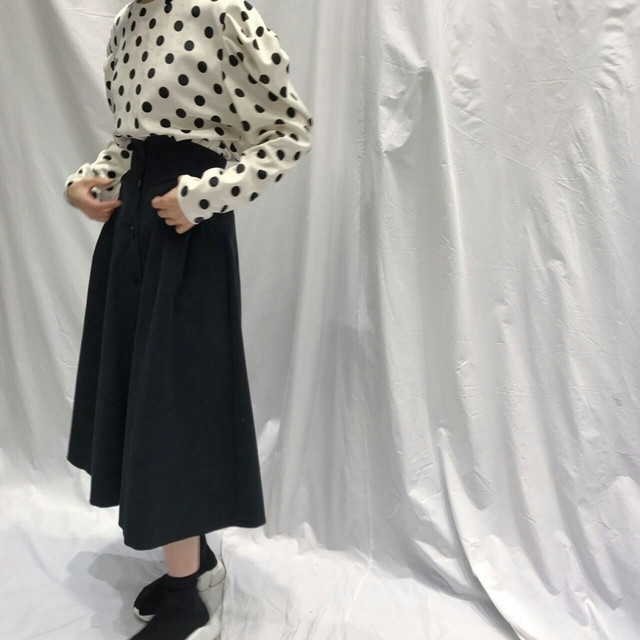 Button high waist long skirt open a line feminine 