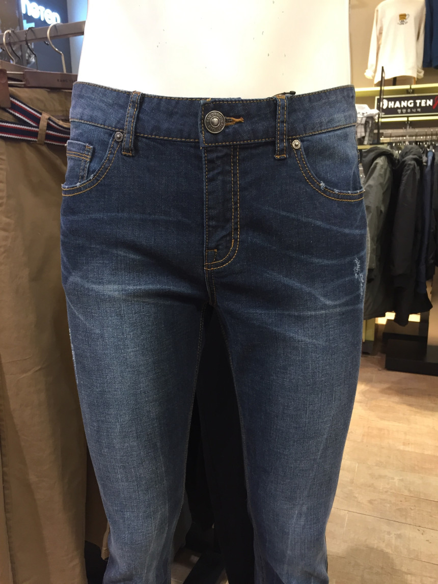 Korea Jeans Pants Men's Damage Tapered Fit Deni