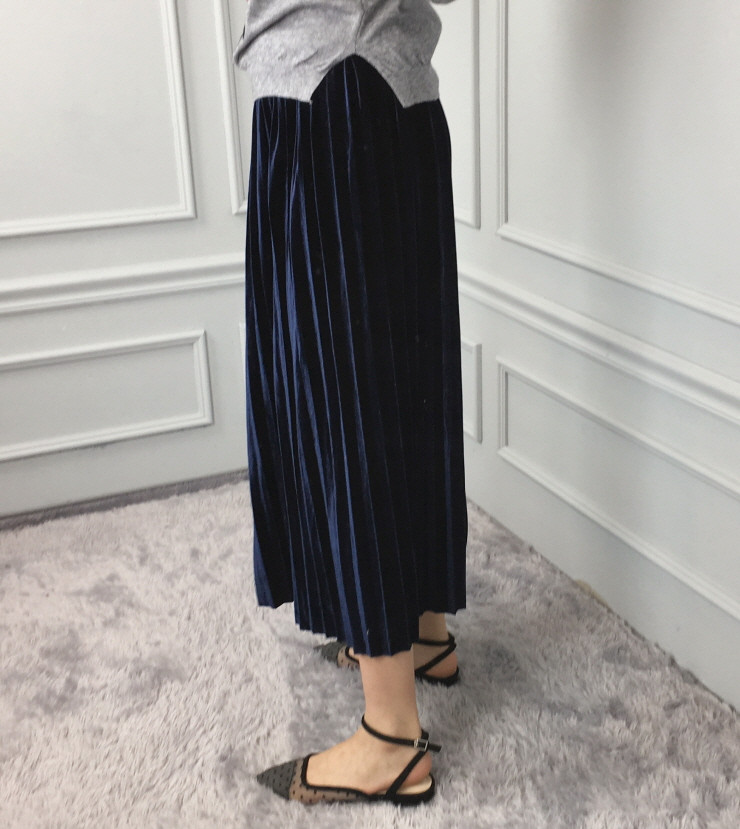 Velvet bending pleats long skirt winter autumn nea