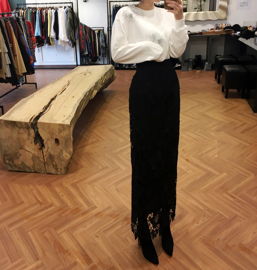 Waist Bending Lace Long Skirt 376 Flower Arrangeme