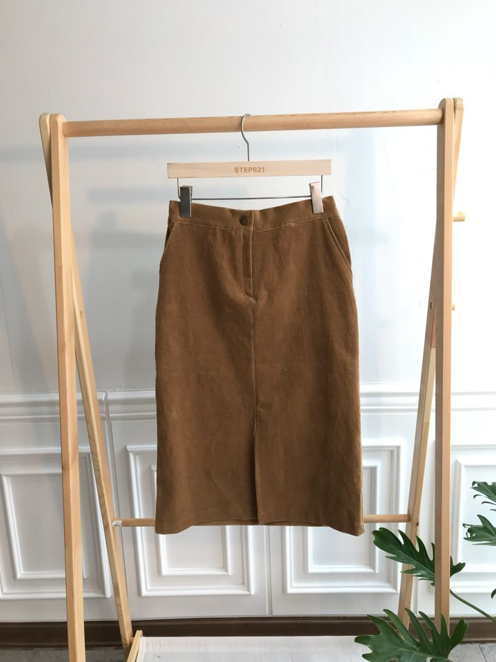 H line corduroy long incision skirt Natural simpli