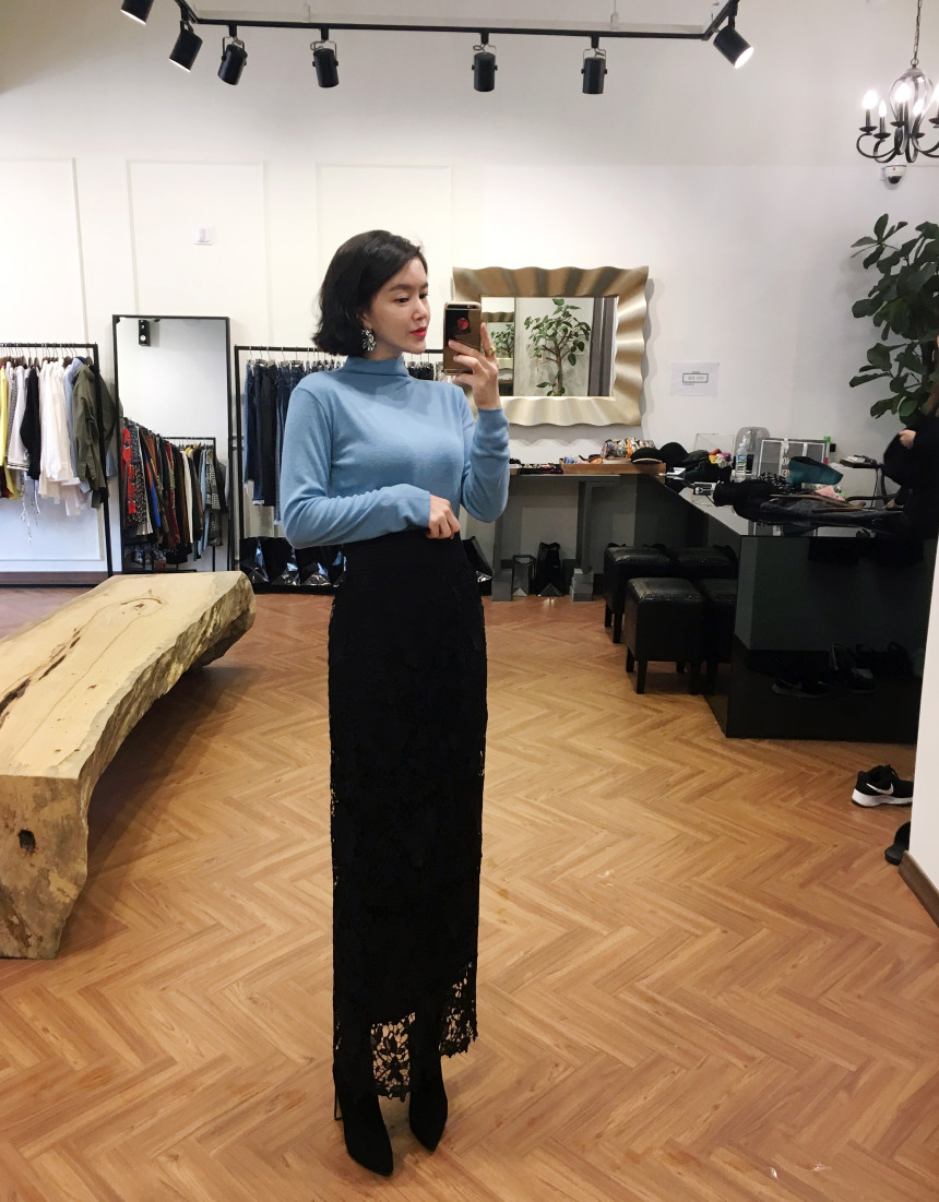 Waist Bending Lace Long Skirt 376 Flower Arrangeme