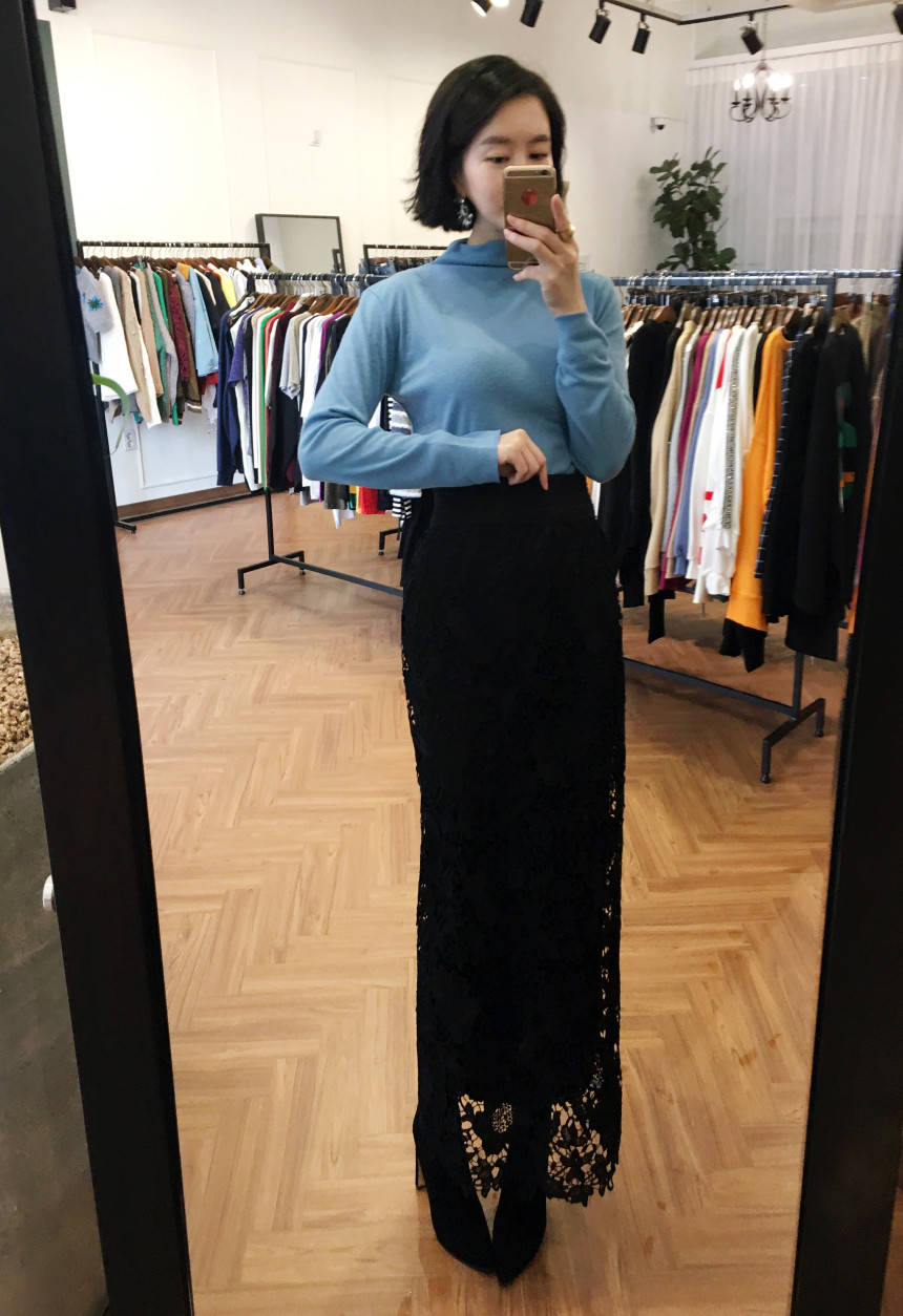 Waist Bending Lace Long Skirt 376 Flower Arrangeme