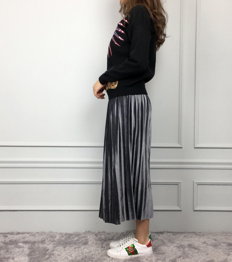 Velvet bending pleats long skirt winter autumn nea