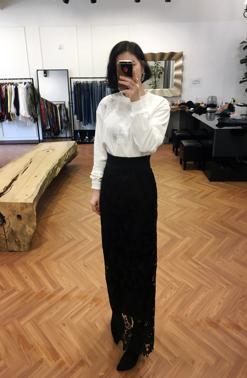 Waist Bending Lace Long Skirt 376 Flower Arrangeme