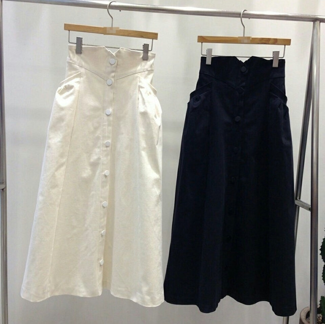 Button high waist long skirt open a line feminine 