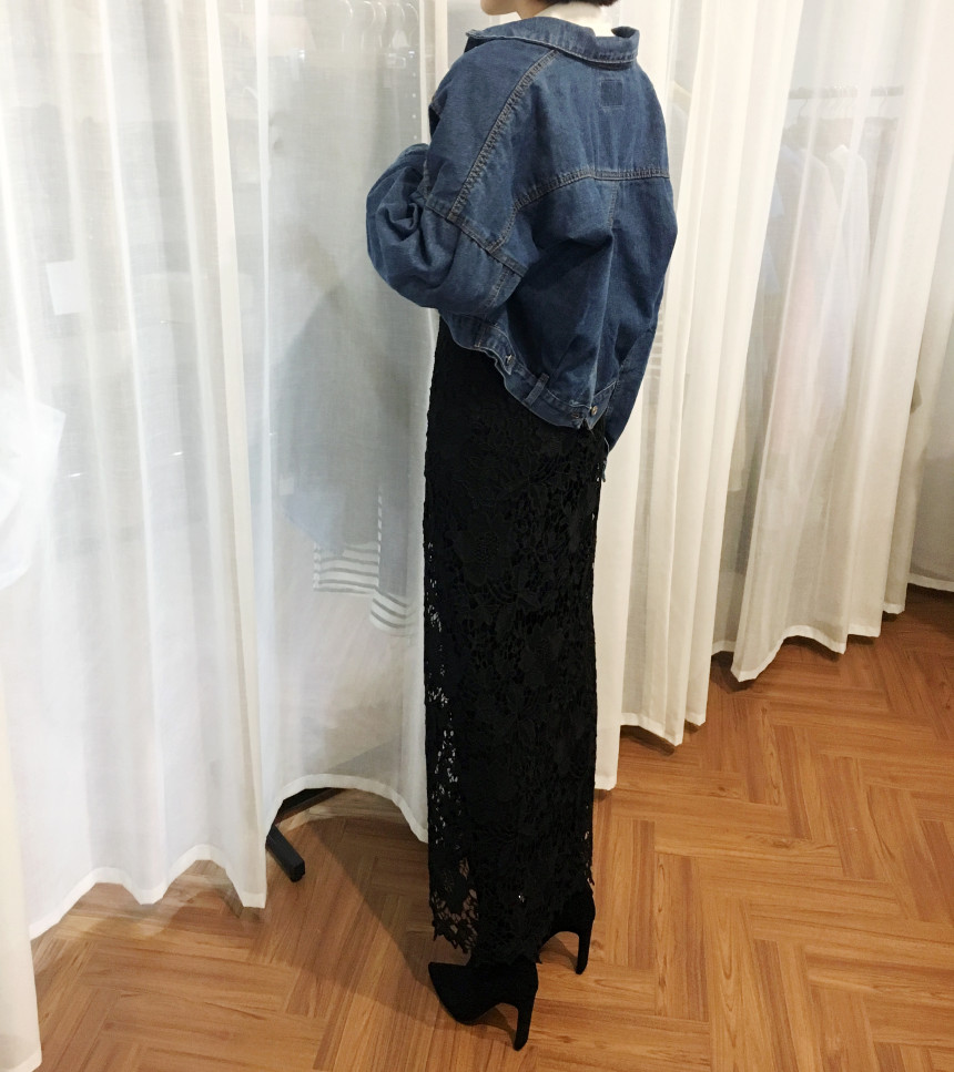 Waist Bending Lace Long Skirt 376 Flower Arrangeme