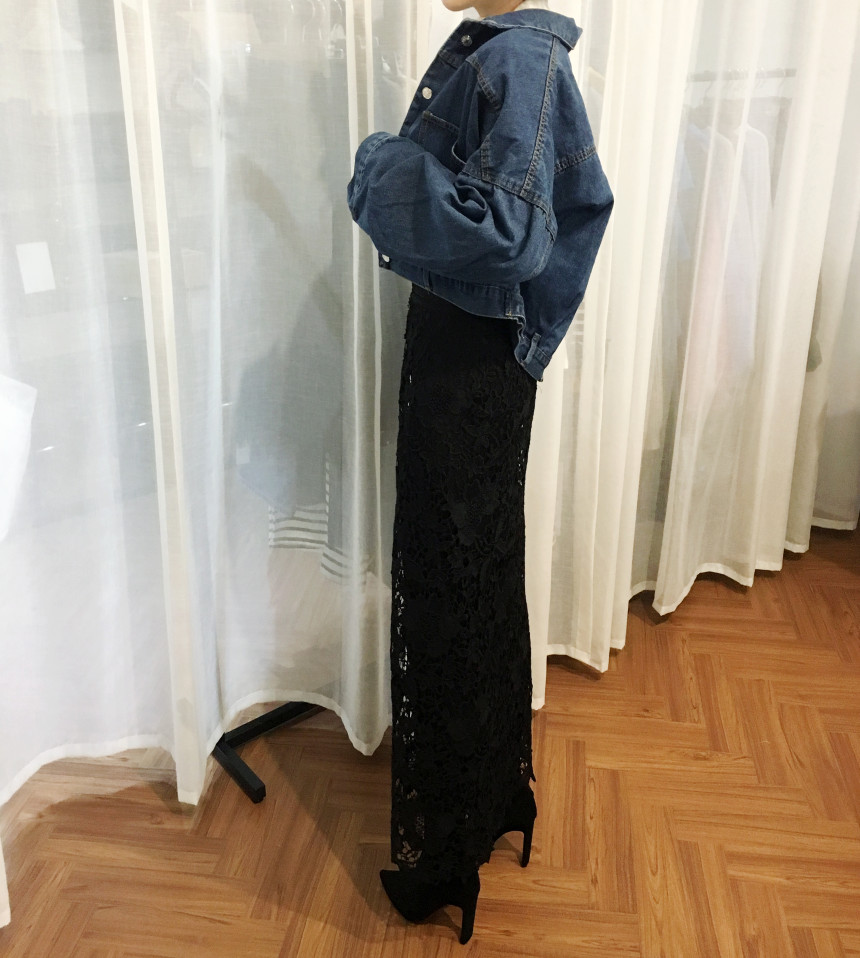 Waist Bending Lace Long Skirt 376 Flower Arrangeme