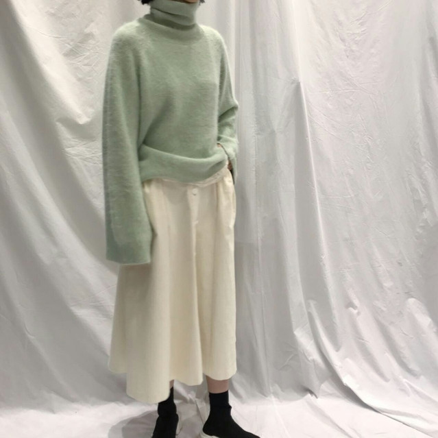 Button high waist long skirt open a line feminine 