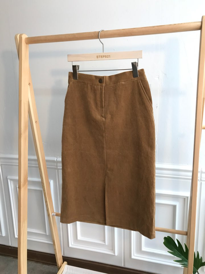 H line corduroy long incision skirt Natural simpli