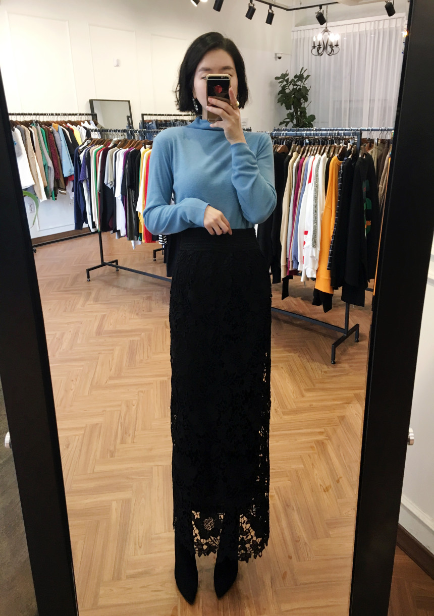 Waist Bending Lace Long Skirt 376 Flower Arrangeme