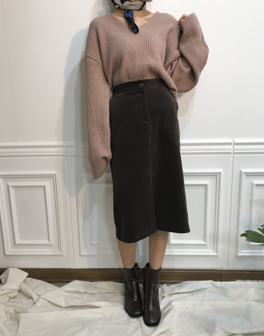 H line corduroy long incision skirt Natural simpli