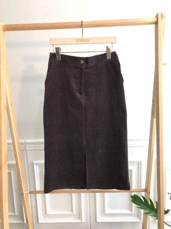 H line corduroy long incision skirt Natural simpli