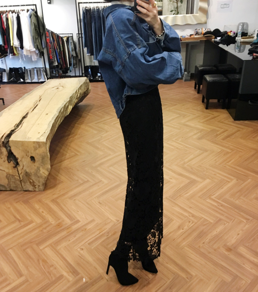 Waist Bending Lace Long Skirt 376 Flower Arrangeme