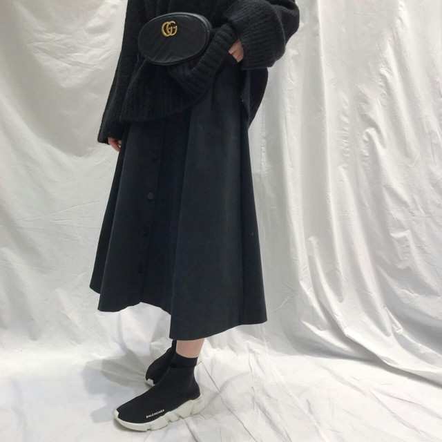 Button high waist long skirt open a line feminine 