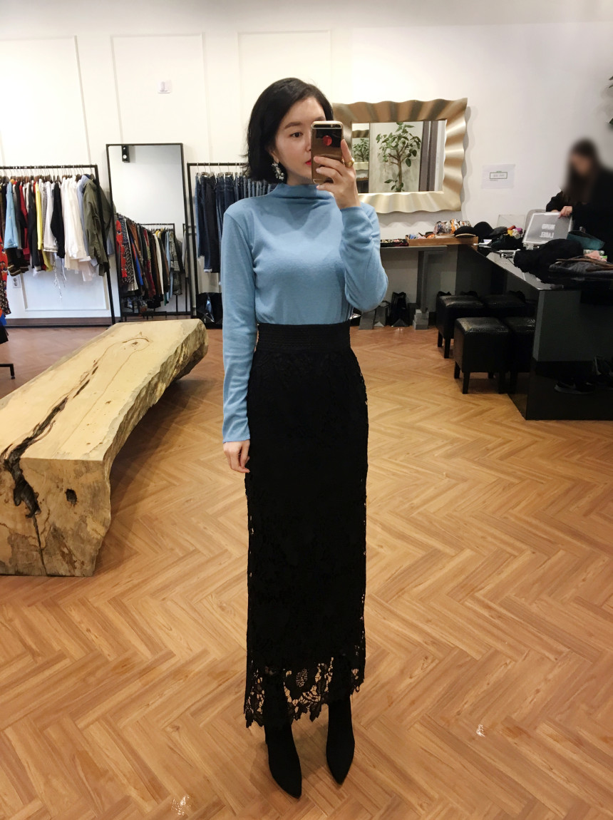 Waist Bending Lace Long Skirt 376 Flower Arrangeme