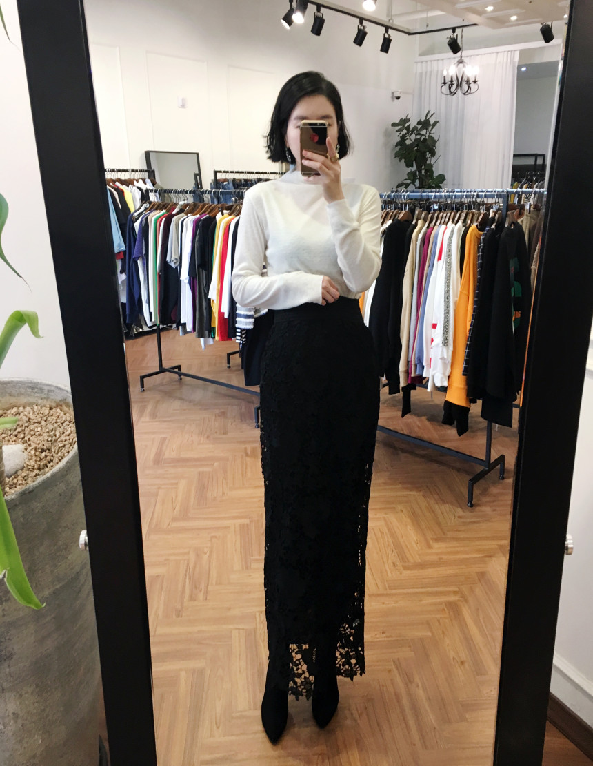 Waist Bending Lace Long Skirt 376 Flower Arrangeme